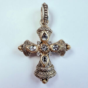 18K Yellow Gold Barbara Bixby White Topaz 925 Sterling Silver Cross Pendant